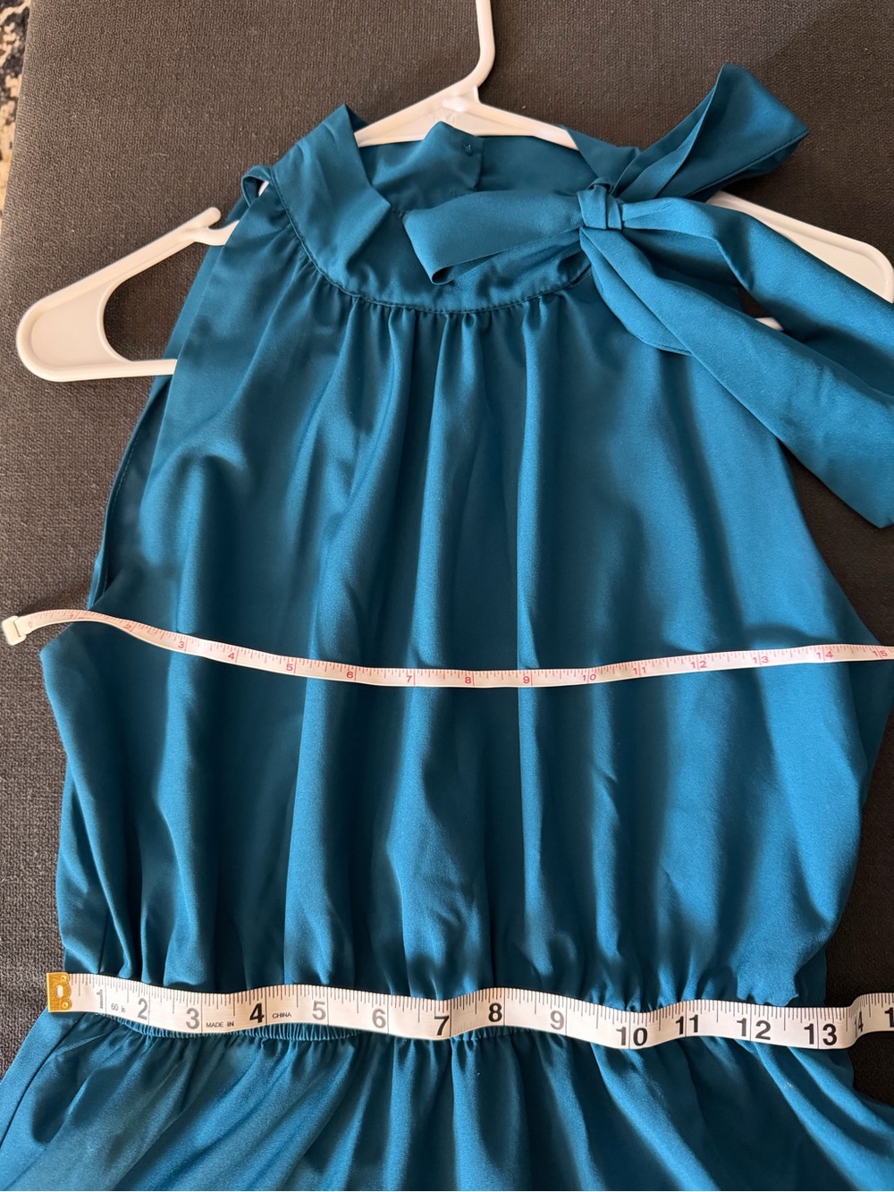Wedding Guest Dress, Teal Bow Ruffle High Low Dress, Midi Dress, Size Medium - Picture 7 of 7